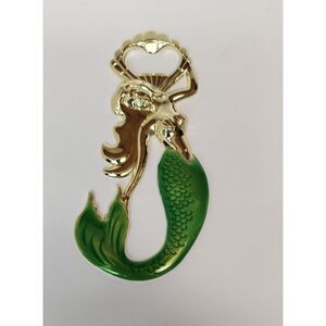 Gold Metal & Green Enamel Mermaid Bottle Opener by Blush